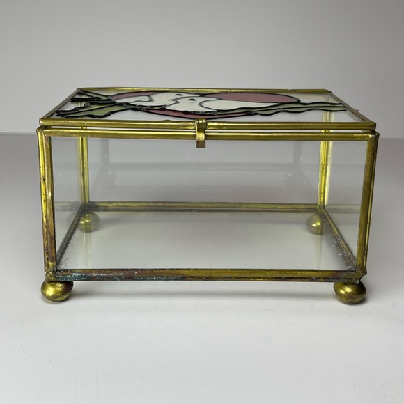 Vintage stained glass brass jewelry trinket box - Picture 2 of 11